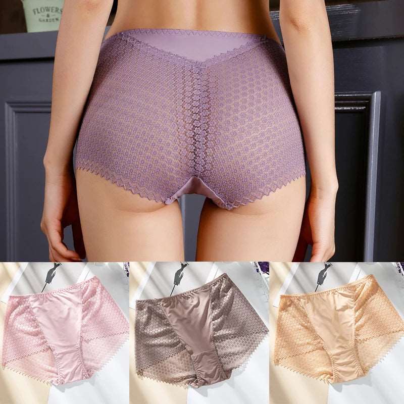 10 colors/large size sexy transparent hollow full lace high waist ice silk women's boxer shorts breathable elastic solid color